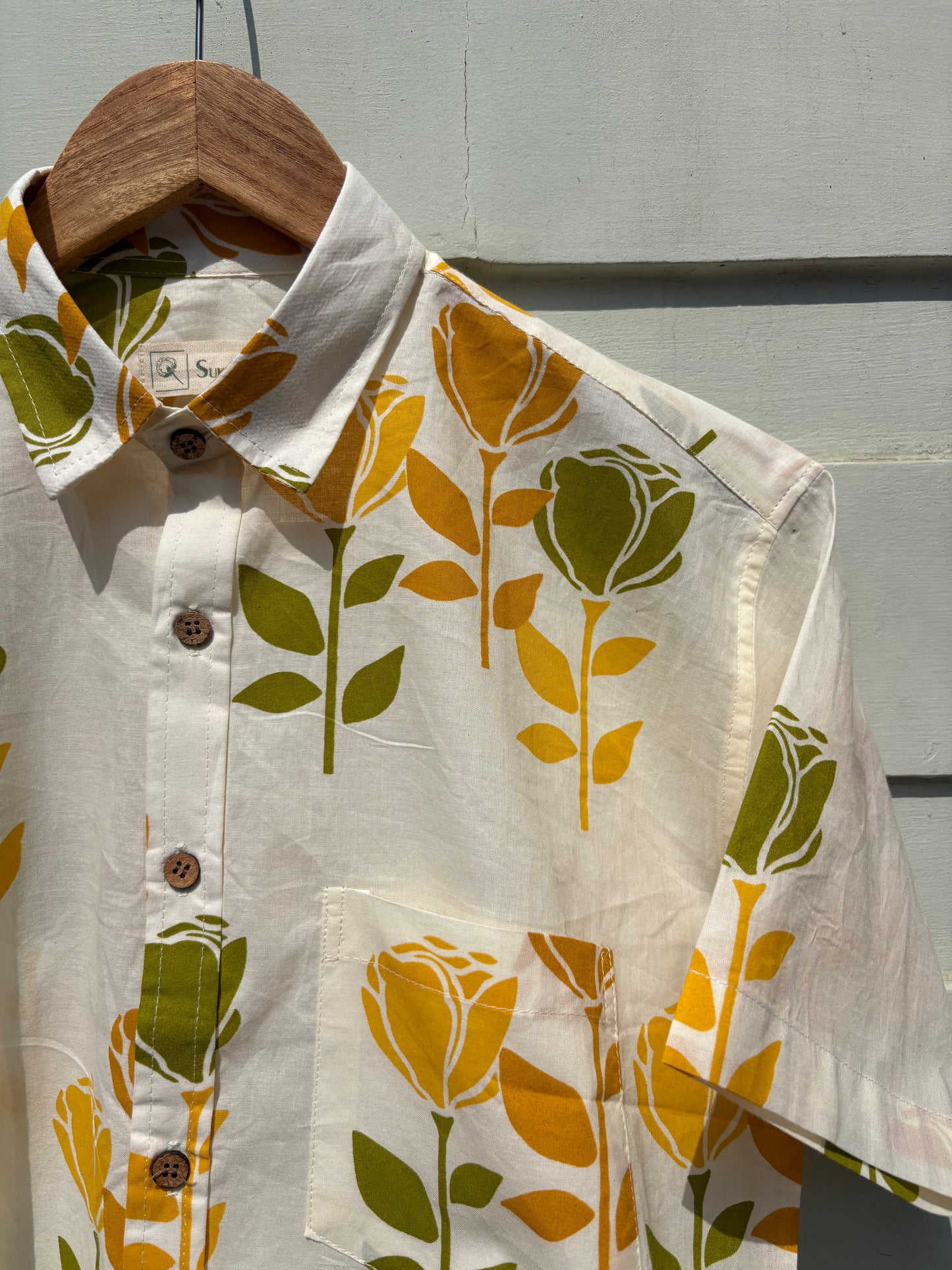 Green & Yellow Sanganeri Print Shirt
