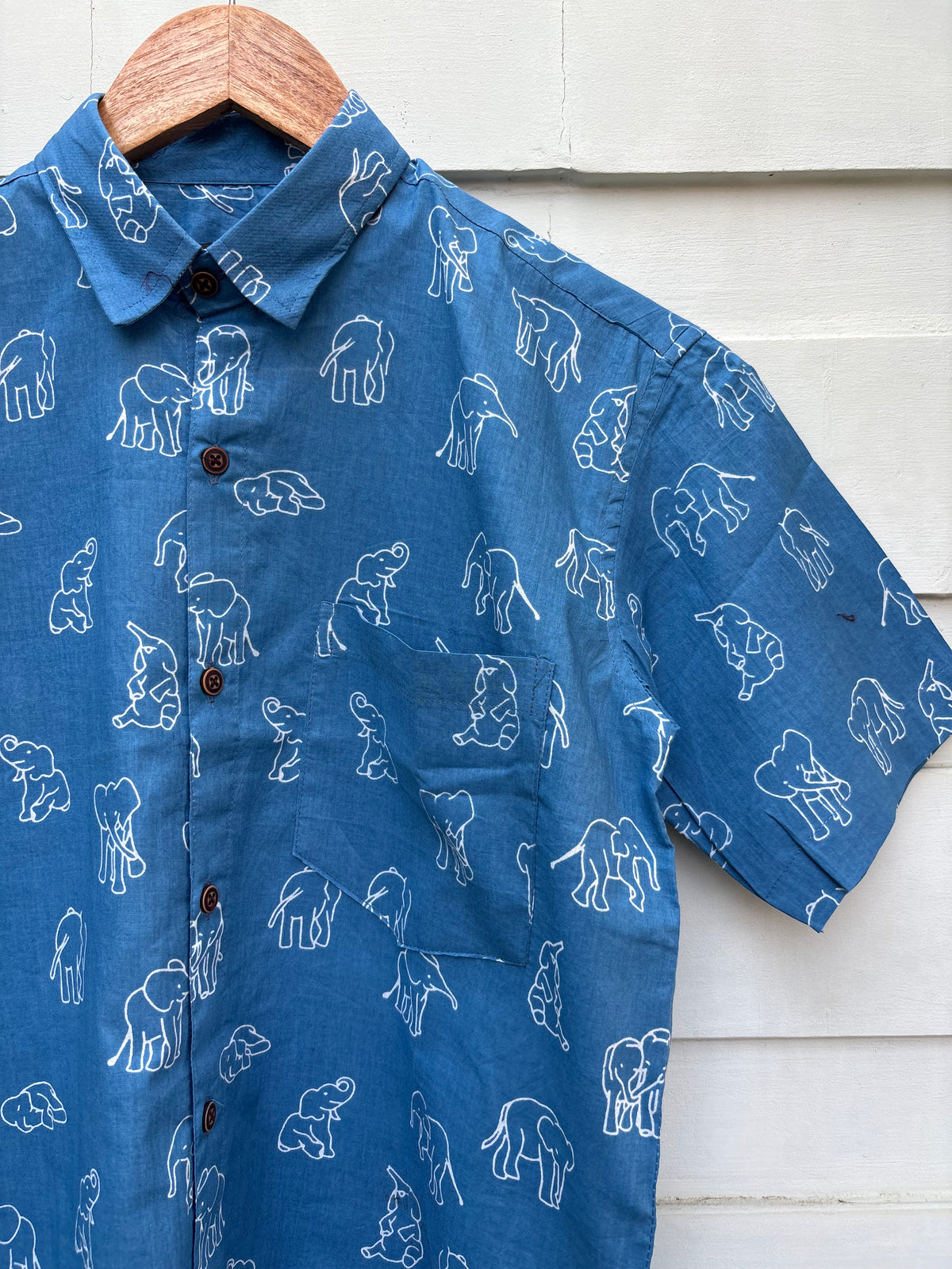 Blue Elephant Printed Cotton Shirt