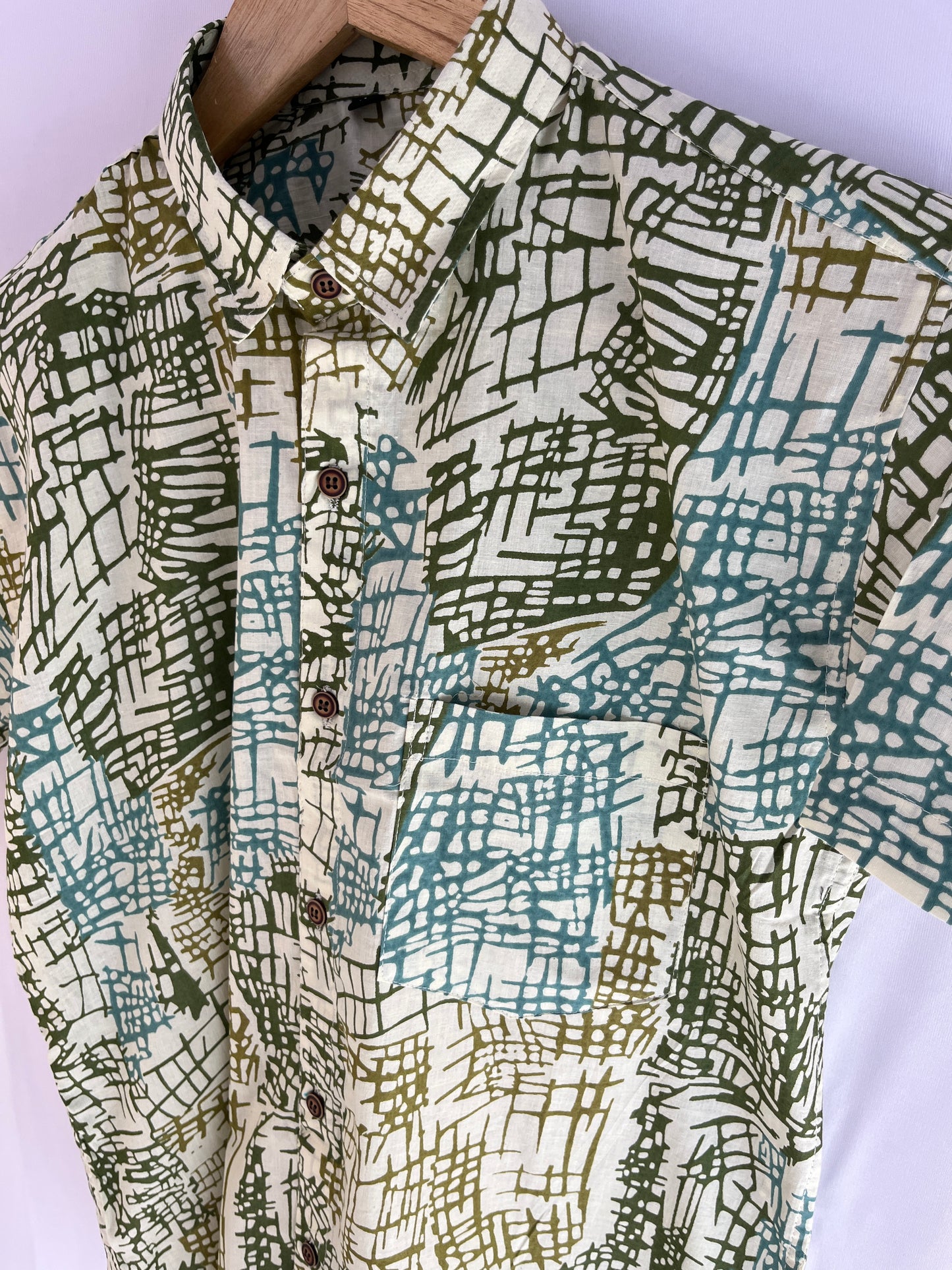 White And Green Printed Cotton Shirt