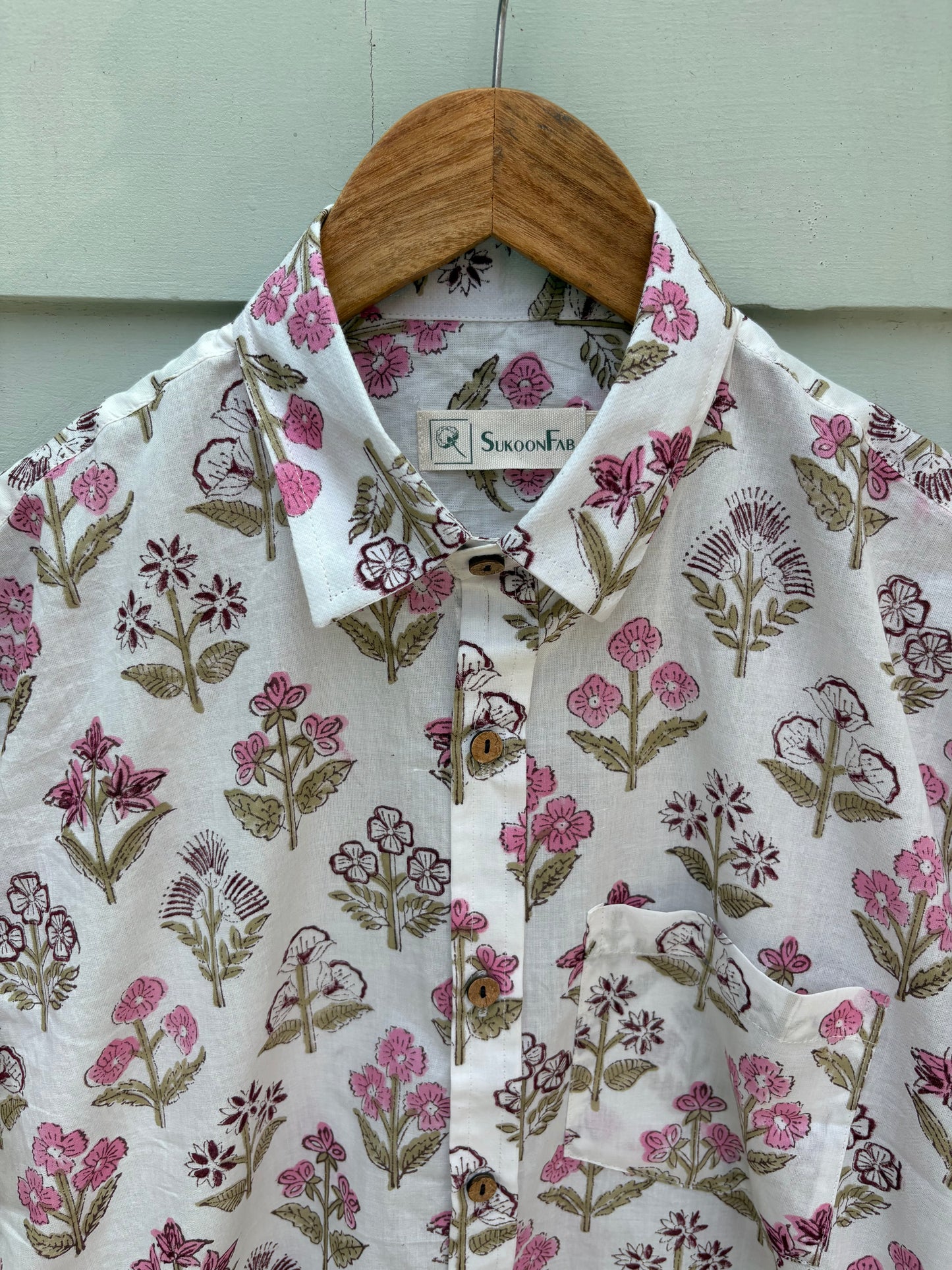 Cool White Floral Hand Block Printed Cotton Shirt