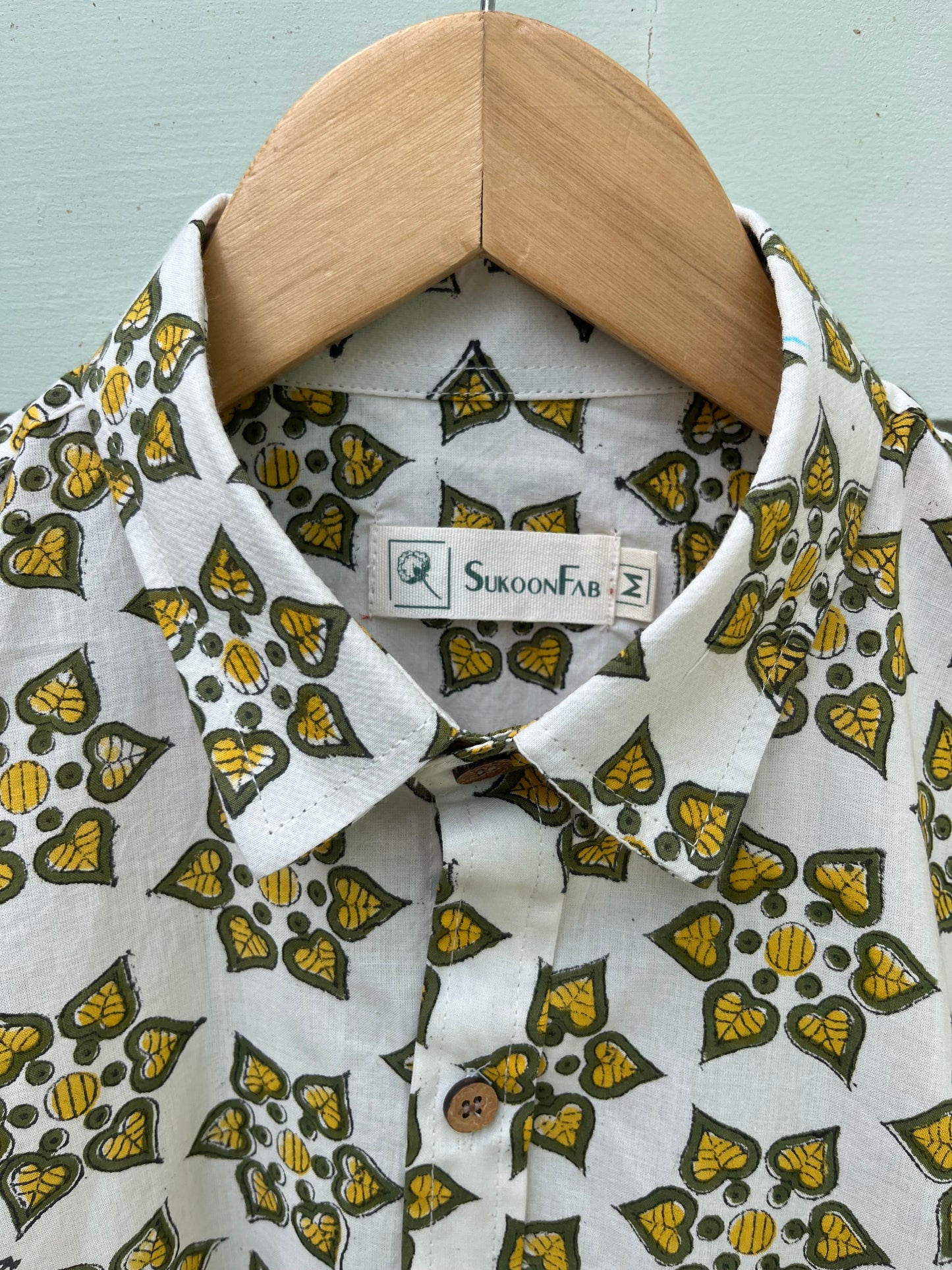 White & Yellow Floral Hand Block Printed Cotton Shirt