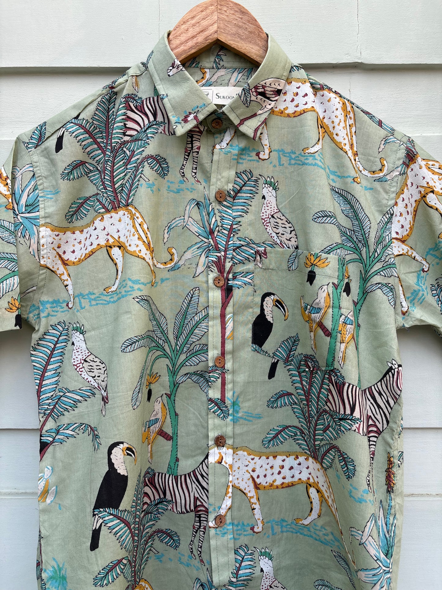 Pastel Green Animal Printed Cotton Shirt