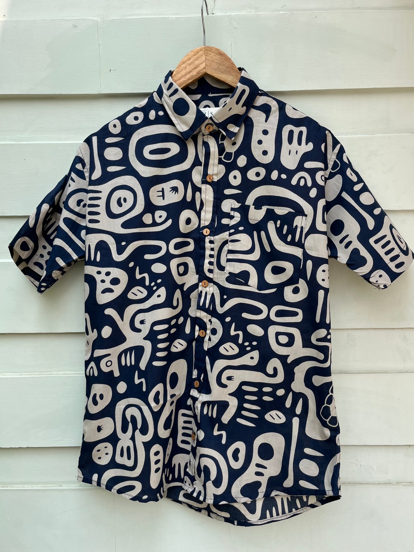Blue Printed Cotton Shirt