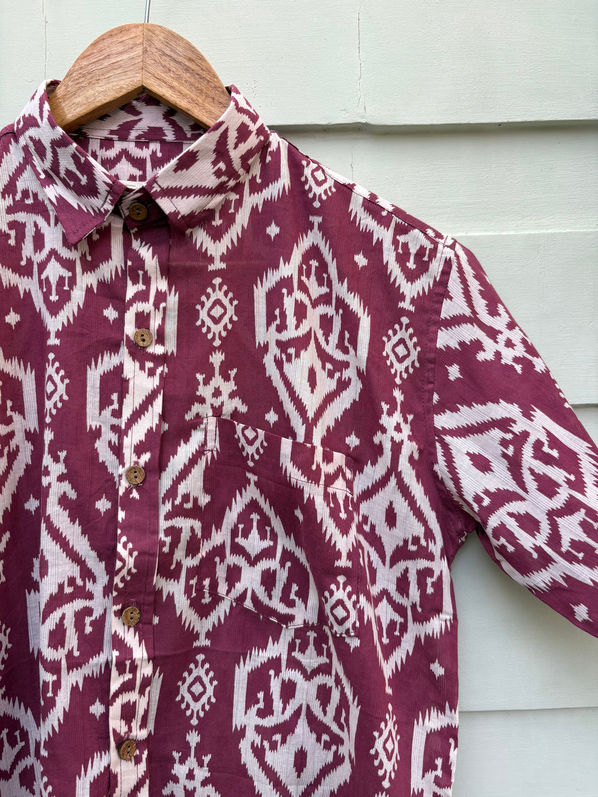 Maroon Heritage Ikat Printed Cotton Shirt