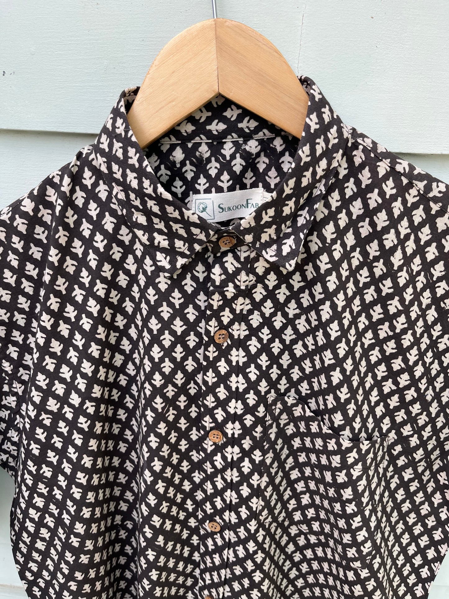 Black Floral Hand Block Printed Cotton Shirt