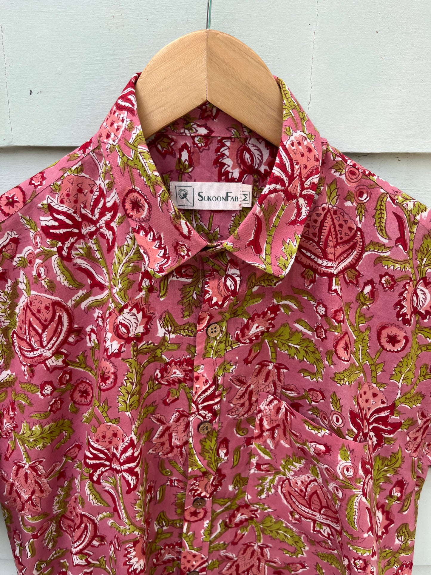 Pink Pastel Floral Hand Block Printed Cotton Shirt