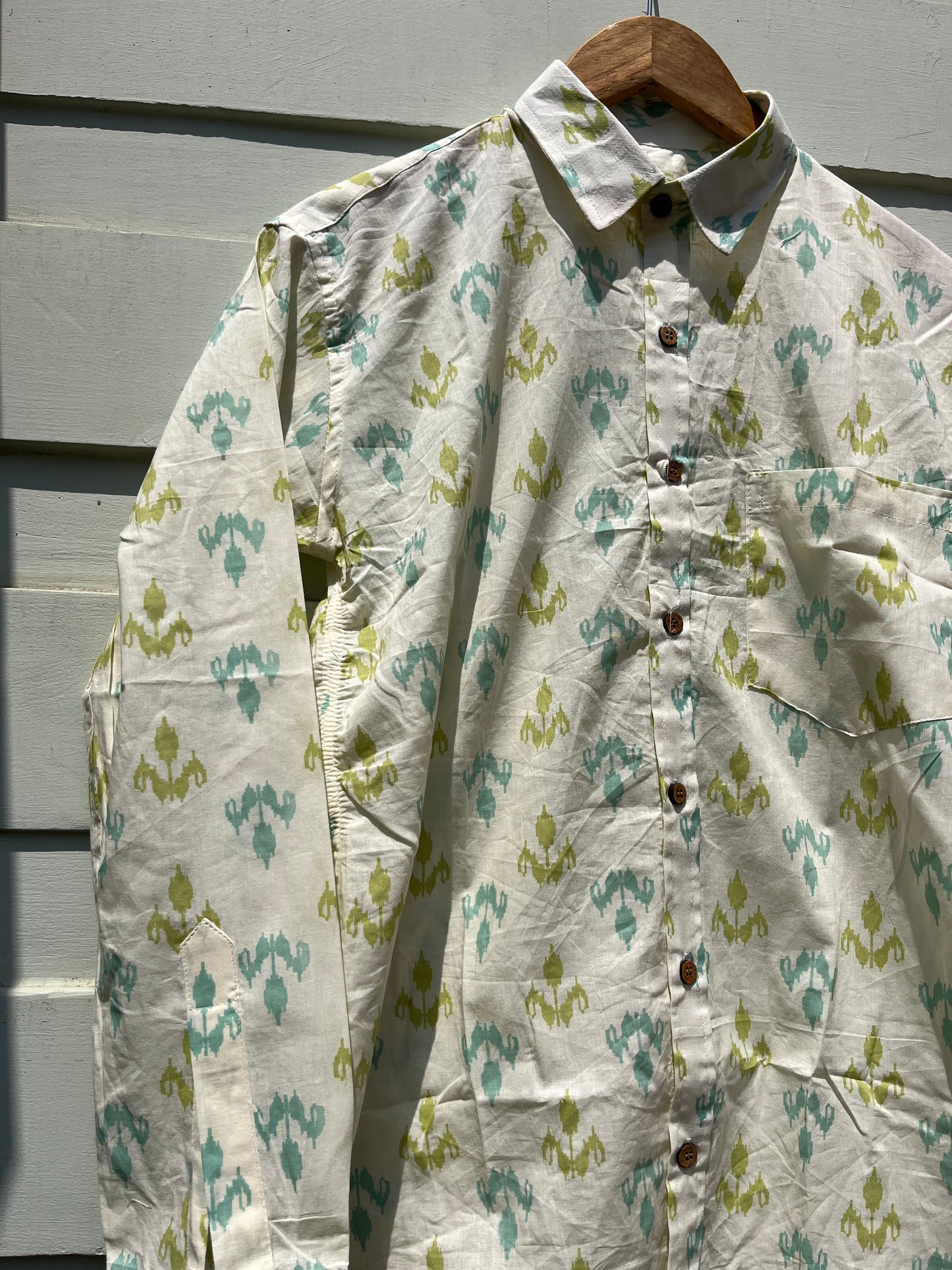 Green Blue Ikkat Printed Shirt