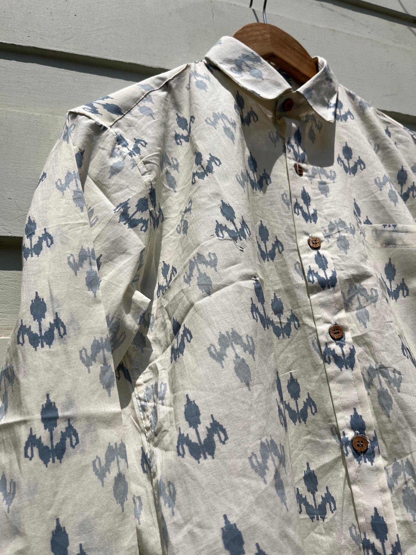 Grey Blue Ikkat Printed Shirt