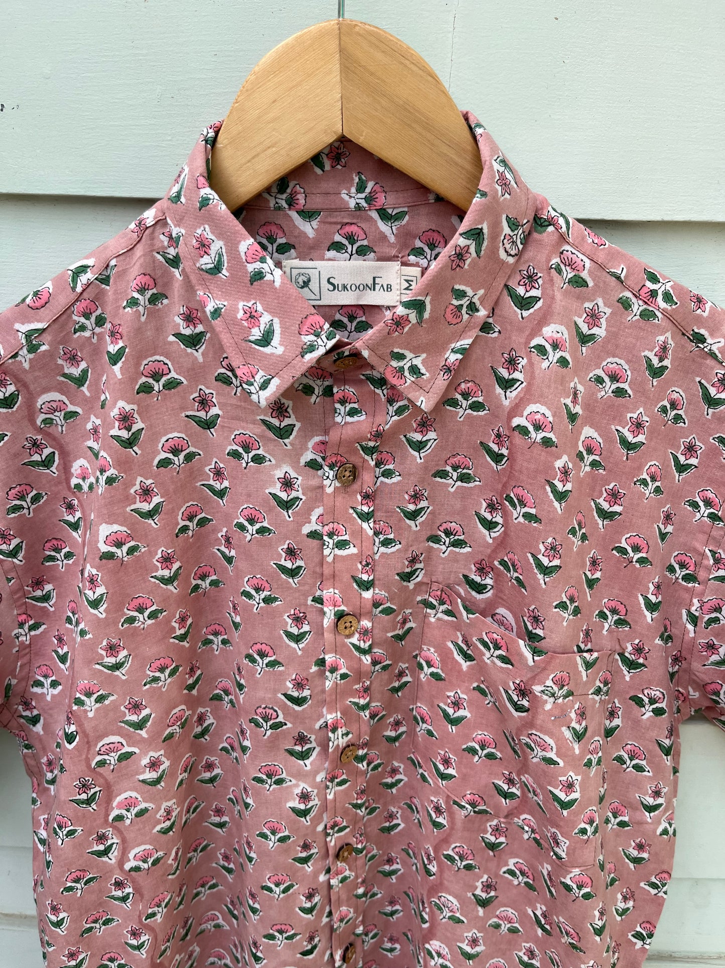 Lavender Pink Floral Block Printed Cotton Shirt