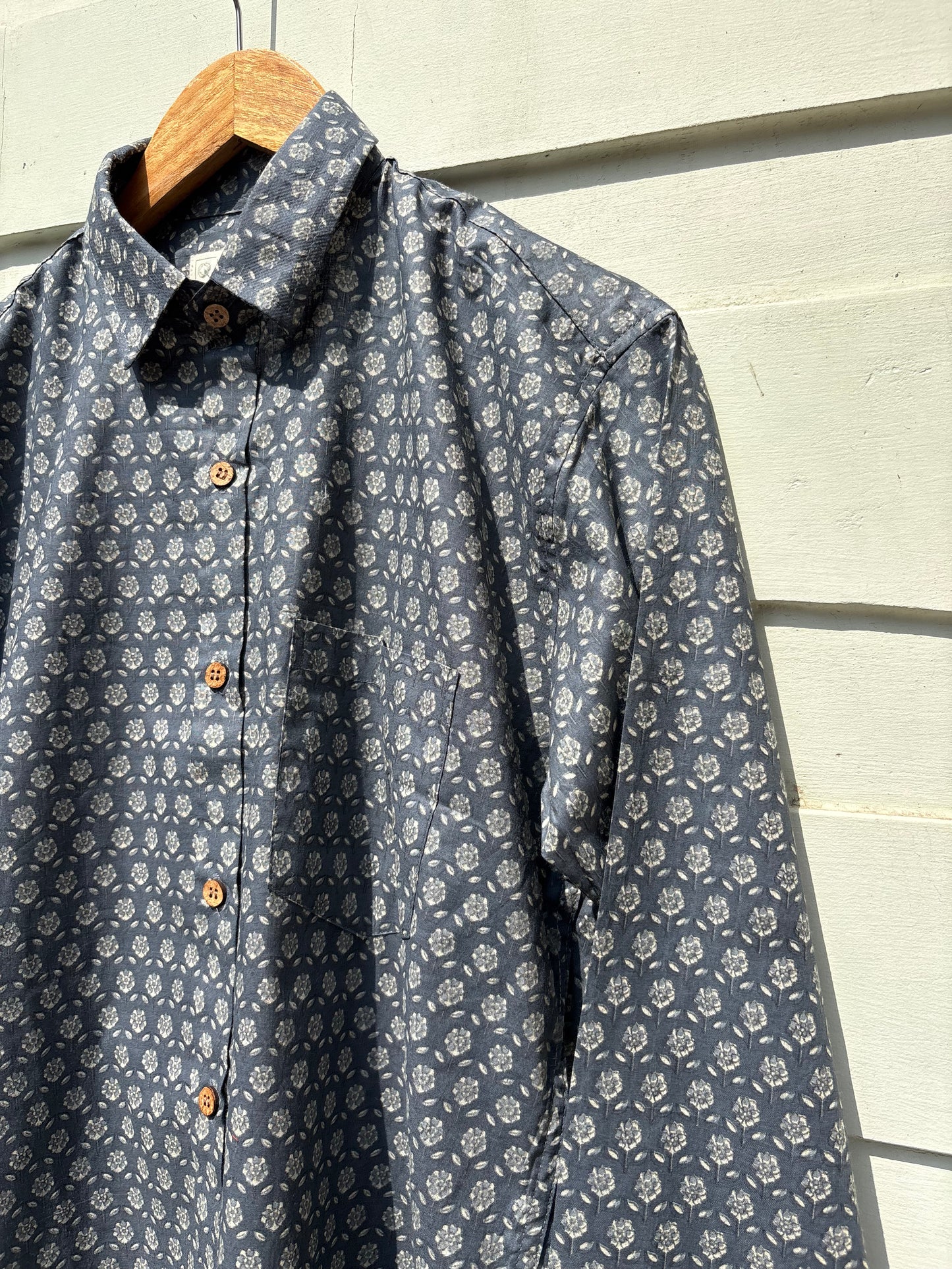 Dark Grey Floral Sanganeri Print Shirt