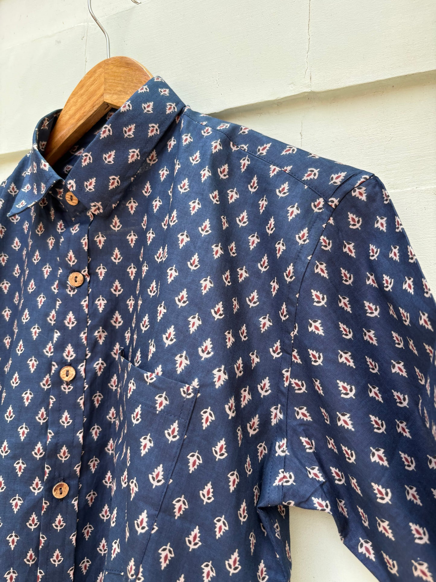 Blue Floral Printed Cotton Shirt