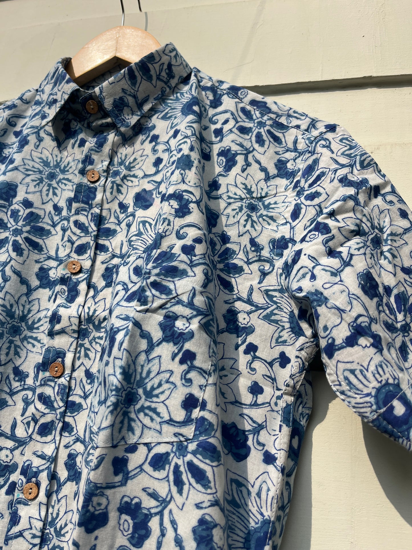 Blue Dianne Hand Block Printed Sanganeri Shirt