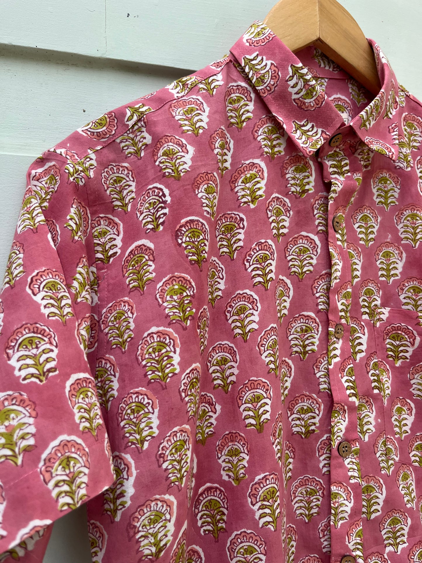 Pink Floral Hand Block Printed Cotton Shirt