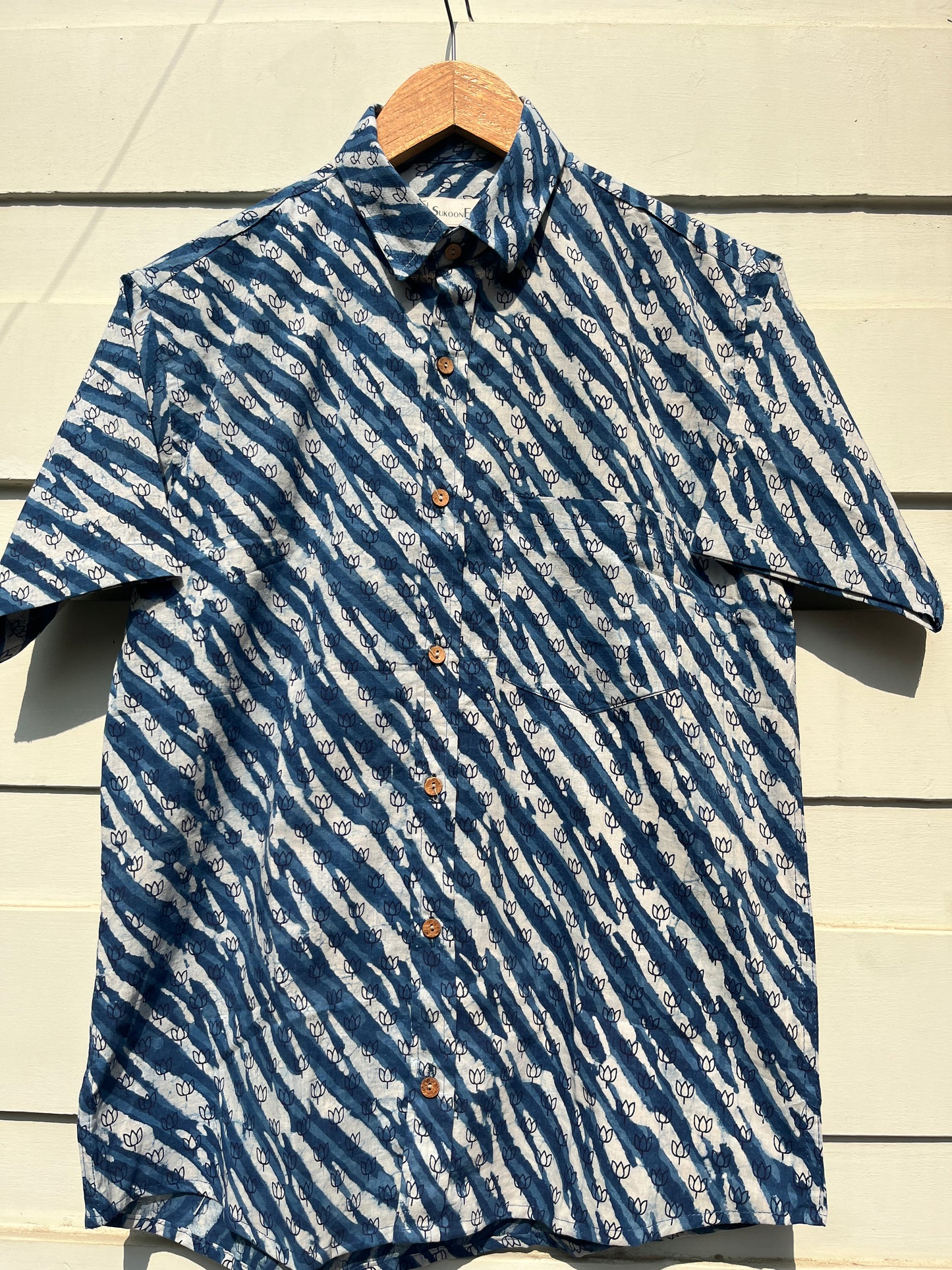 Indigo Lotus Hand Block Printed Cotton Shirt