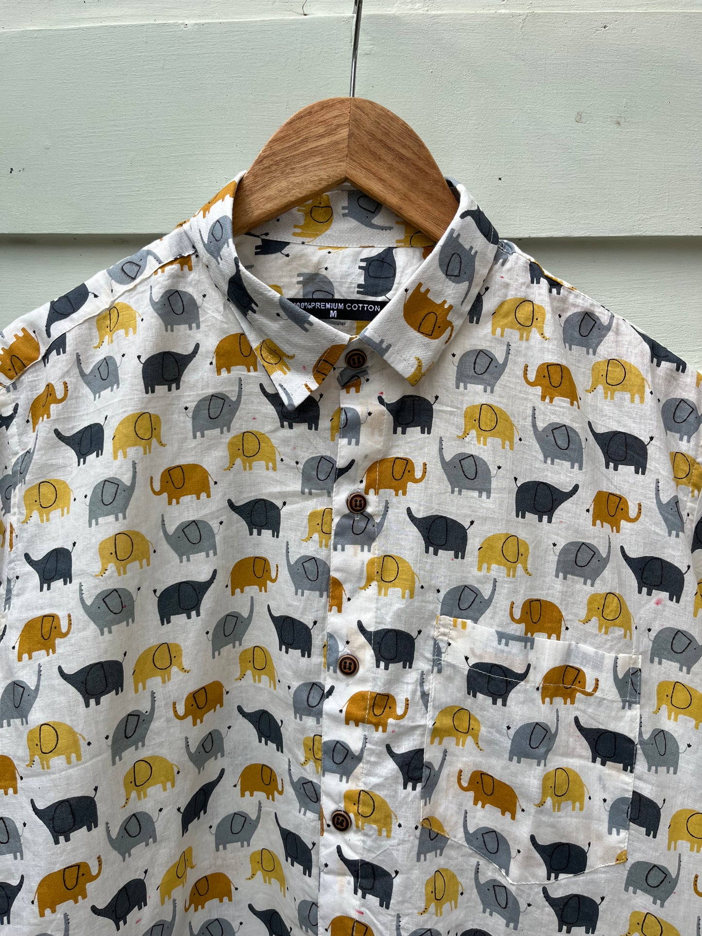 White Baby Elephant Printed Cotton Shirt
