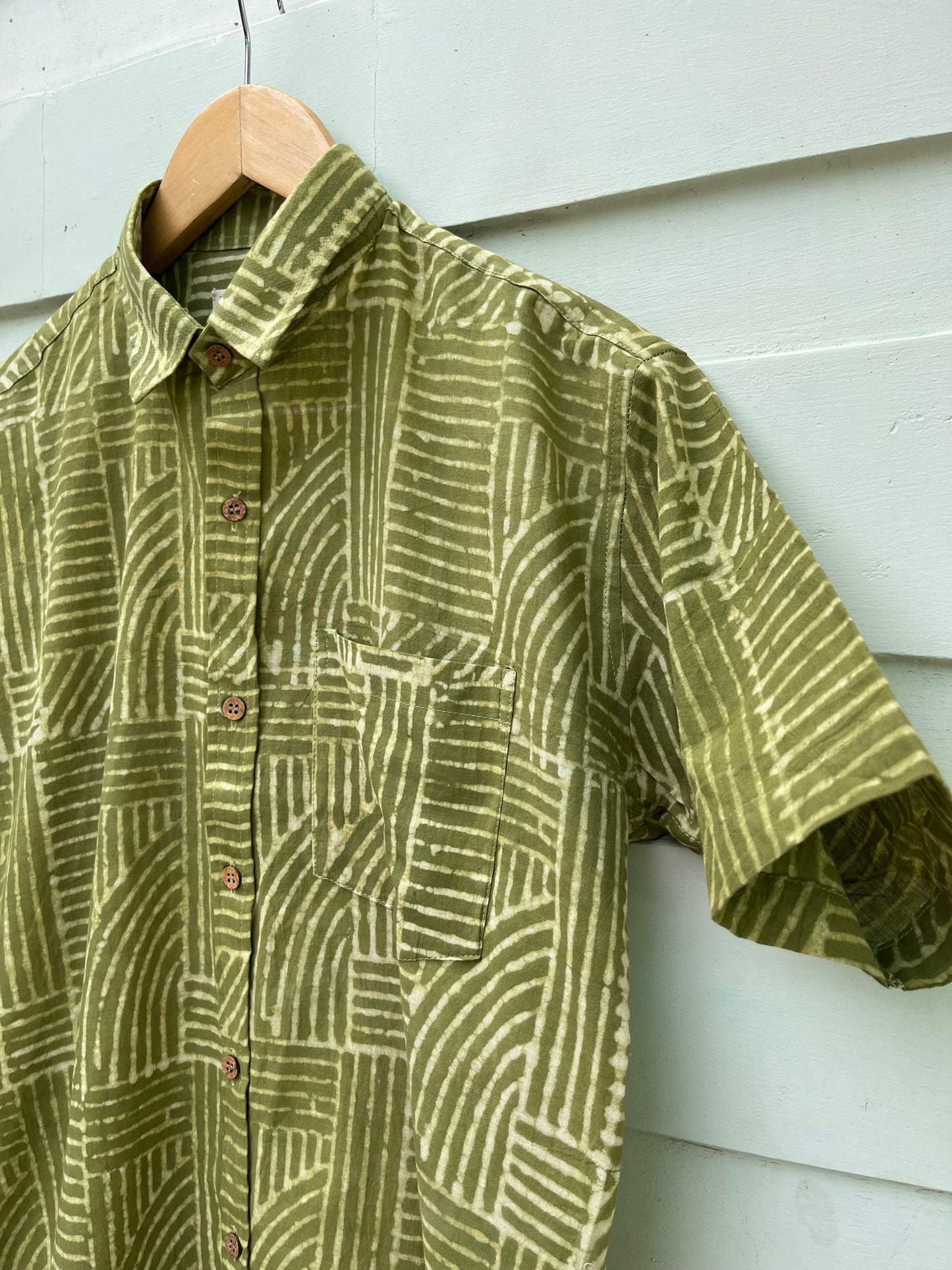 Green Geometrical Hand Block Printed Cotton Shirt