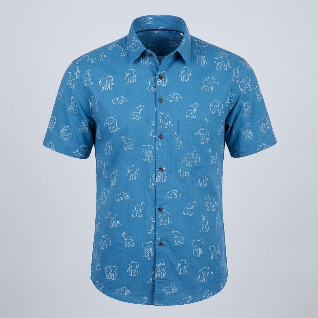 Blue Elephant Printed Cotton Shirt