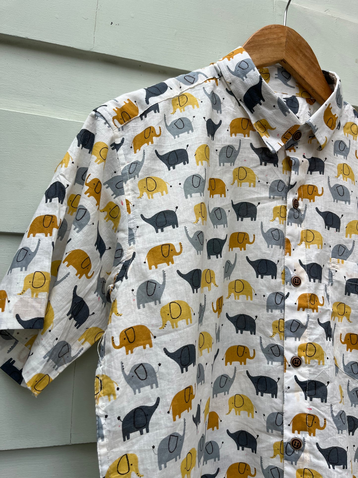 White Baby Elephant Printed Cotton Shirt