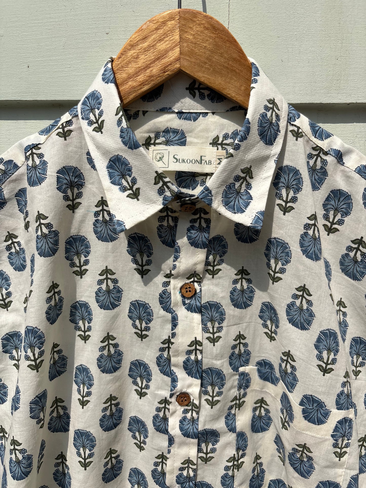 Blue Floral Sanganeri Printed Shirt