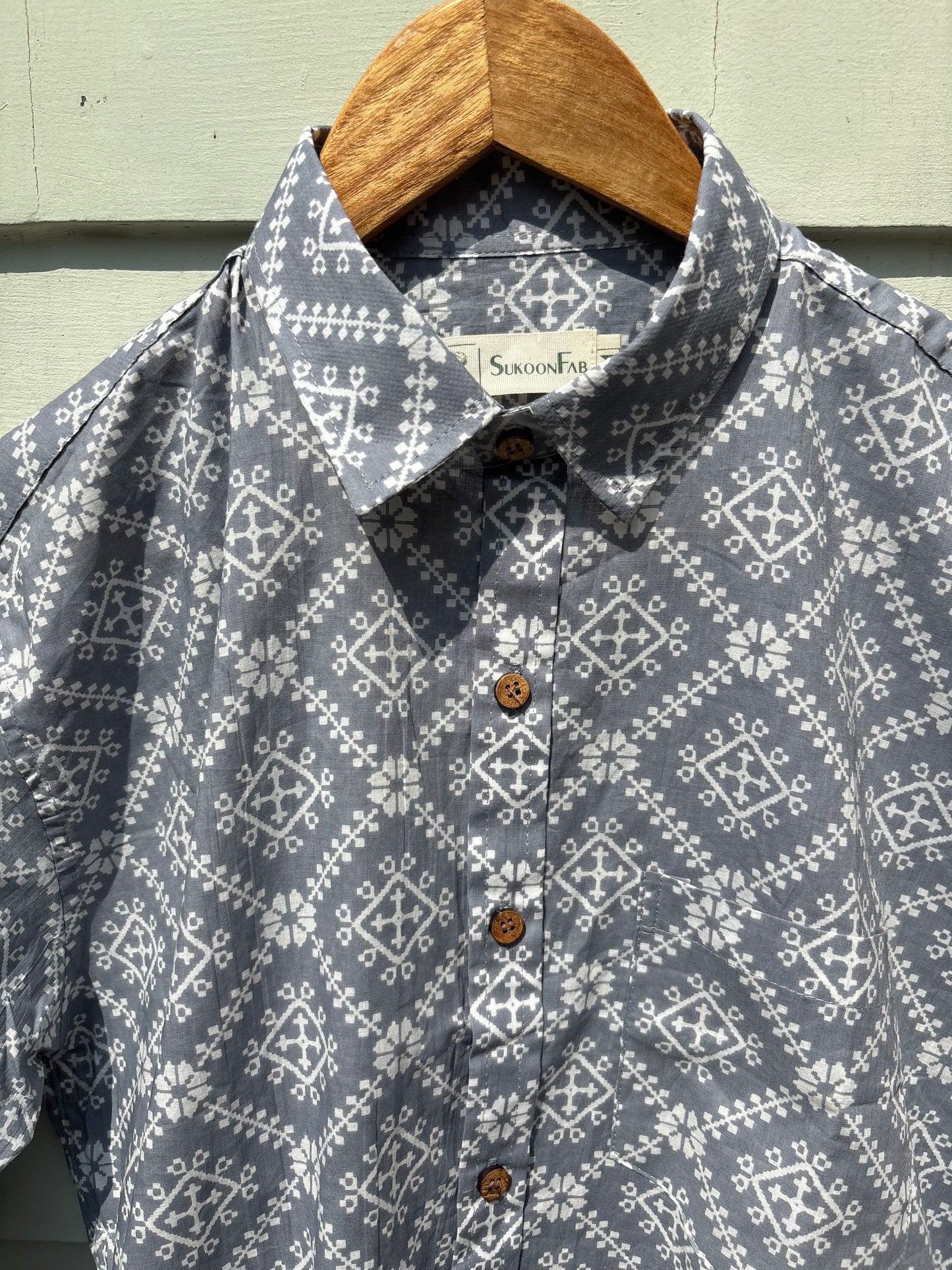 Grey & White Sanganeri Printed Shirt