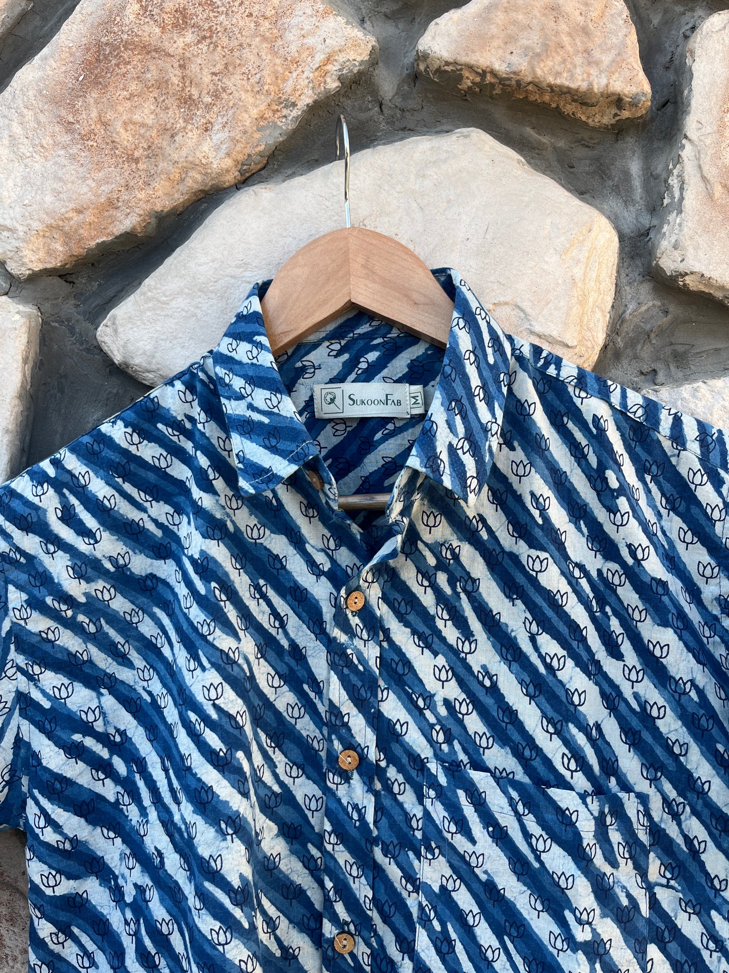 Indigo Lotus Hand Block Printed Cotton Shirt