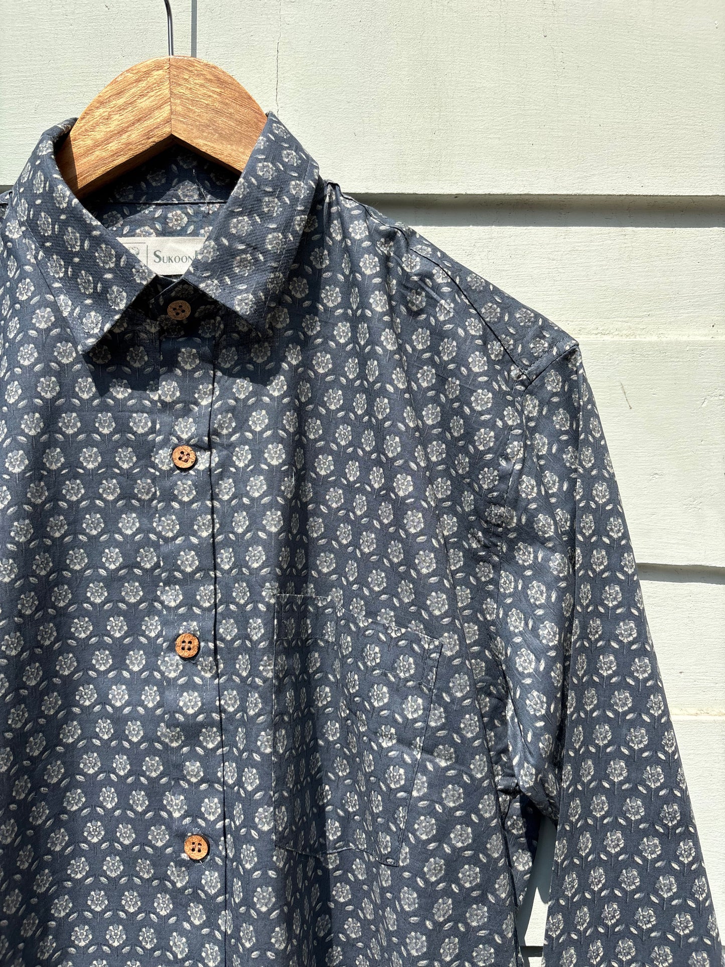 Dark Grey Floral Sanganeri Print Shirt