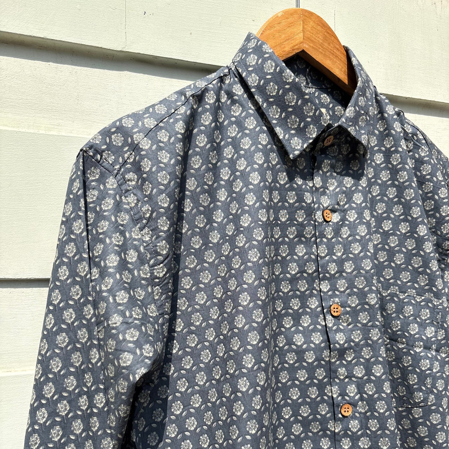 Dark Grey Floral Sanganeri Print Shirt