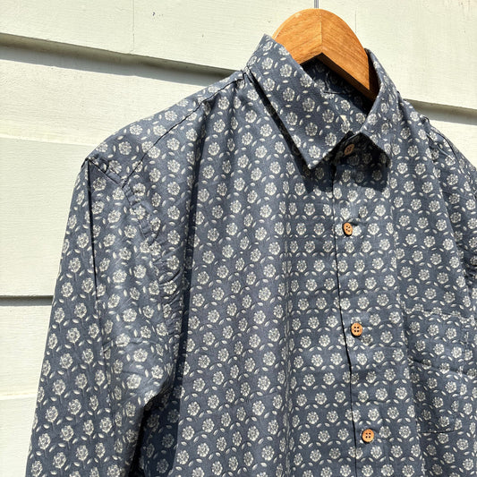 Dark Grey Floral Sanganeri Print Shirt