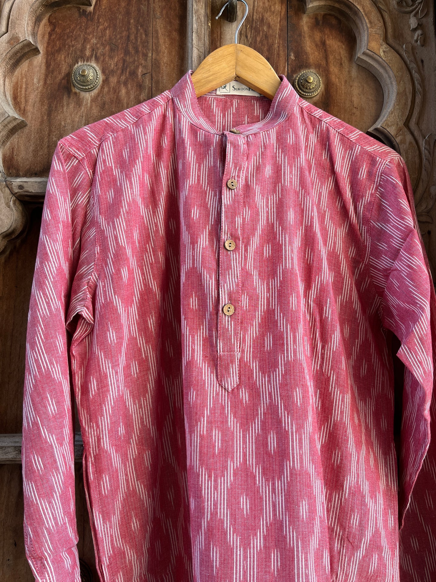 Dusky Rose Ikat Men's Long Kurta