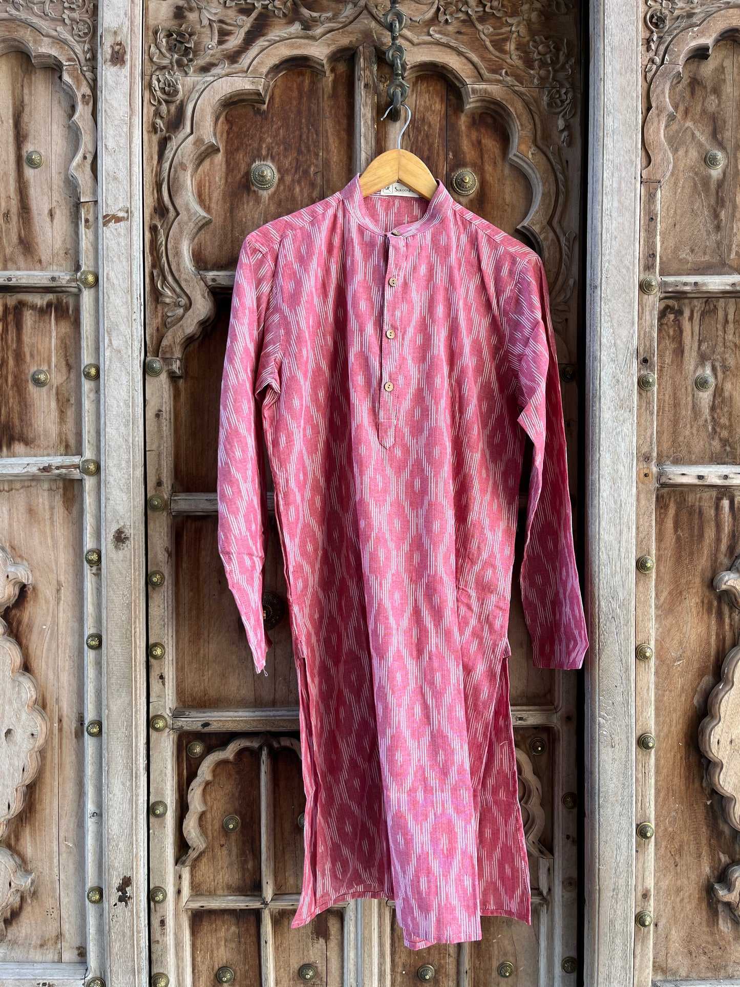 Dusky Rose Ikat Men's Long Kurta