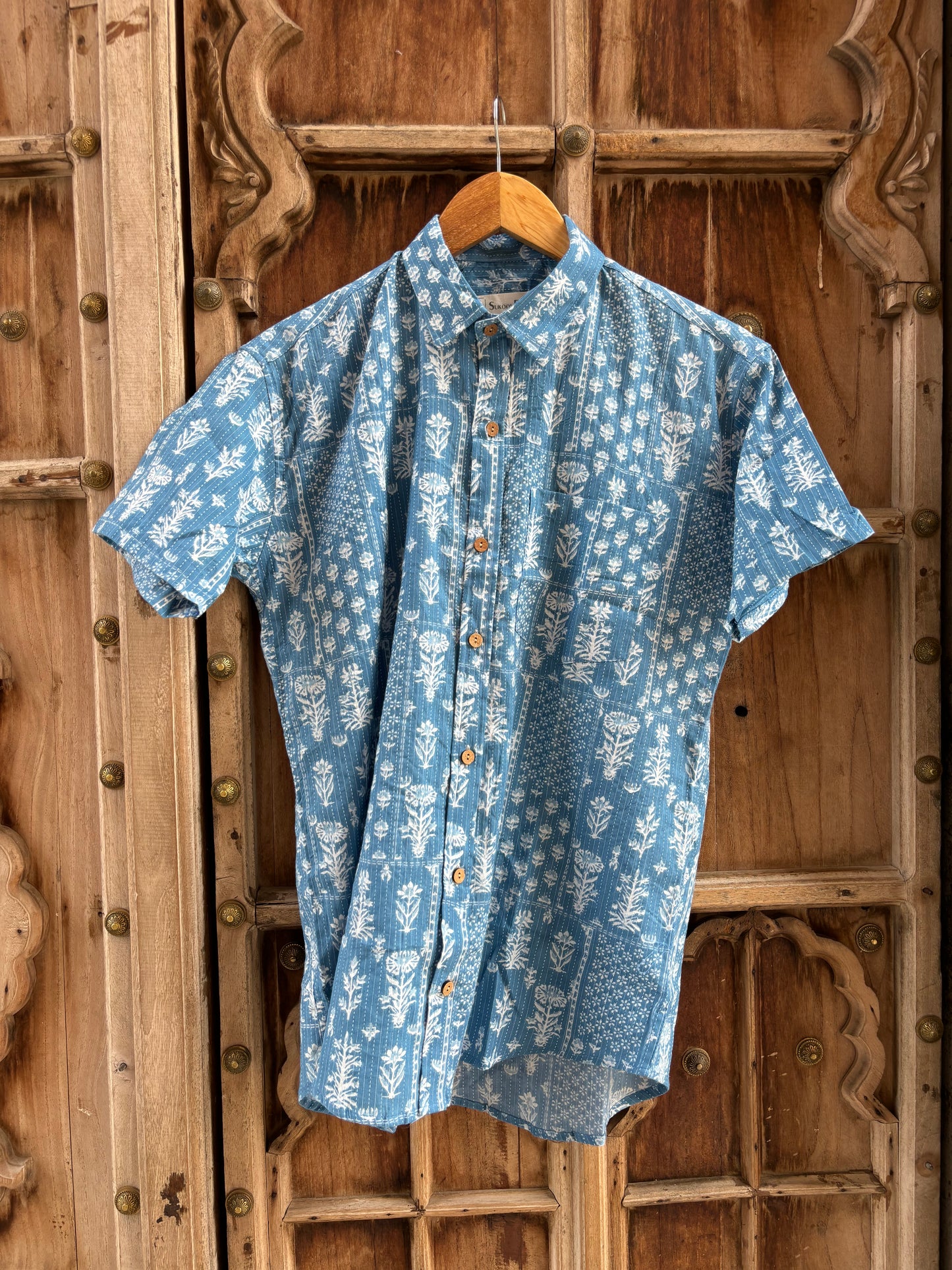 Slate Blue Printed Cotton Shirt