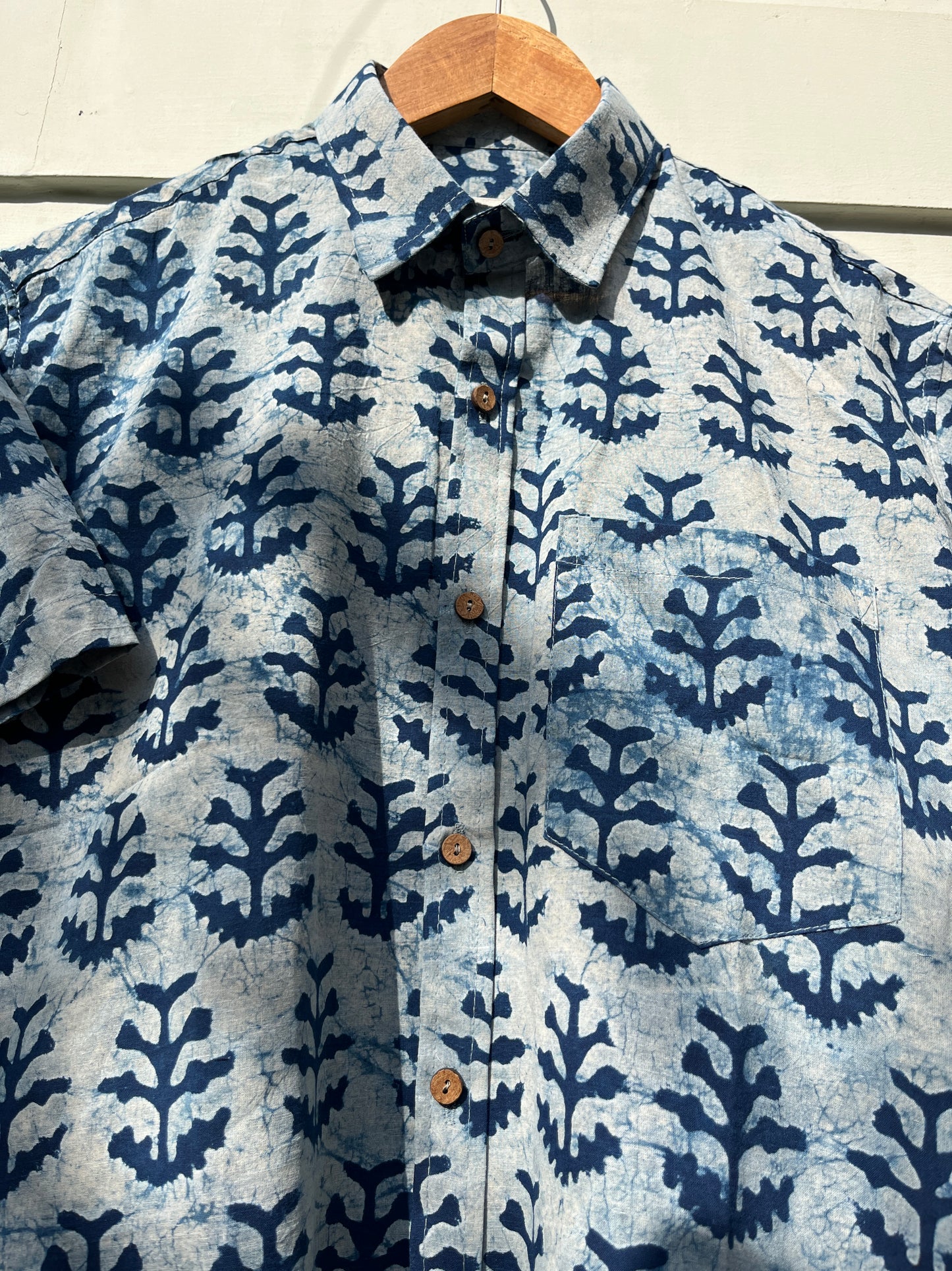 Indigo Floral Printed Cotton Shirt