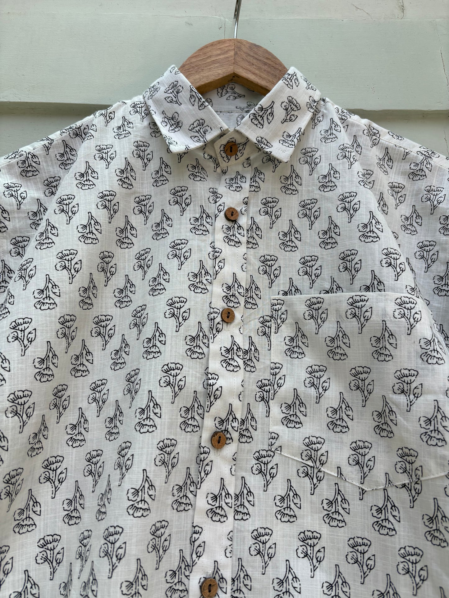 Black & White Butti Printed Cotton Shirt