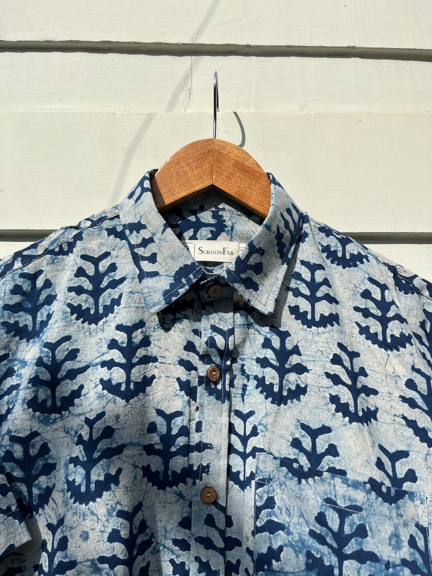 Indigo Floral Printed Cotton Shirt