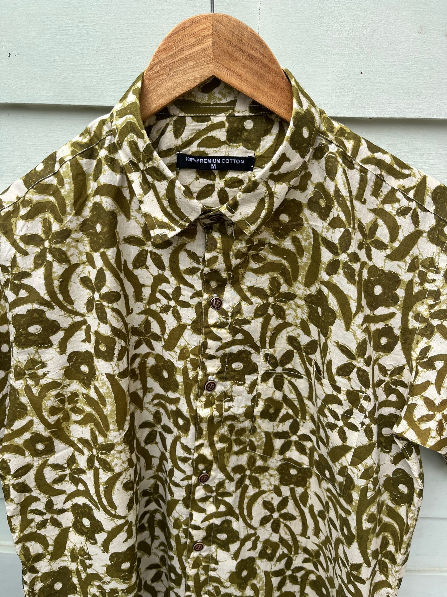 Green & White Floral Printed Cotton Shirt