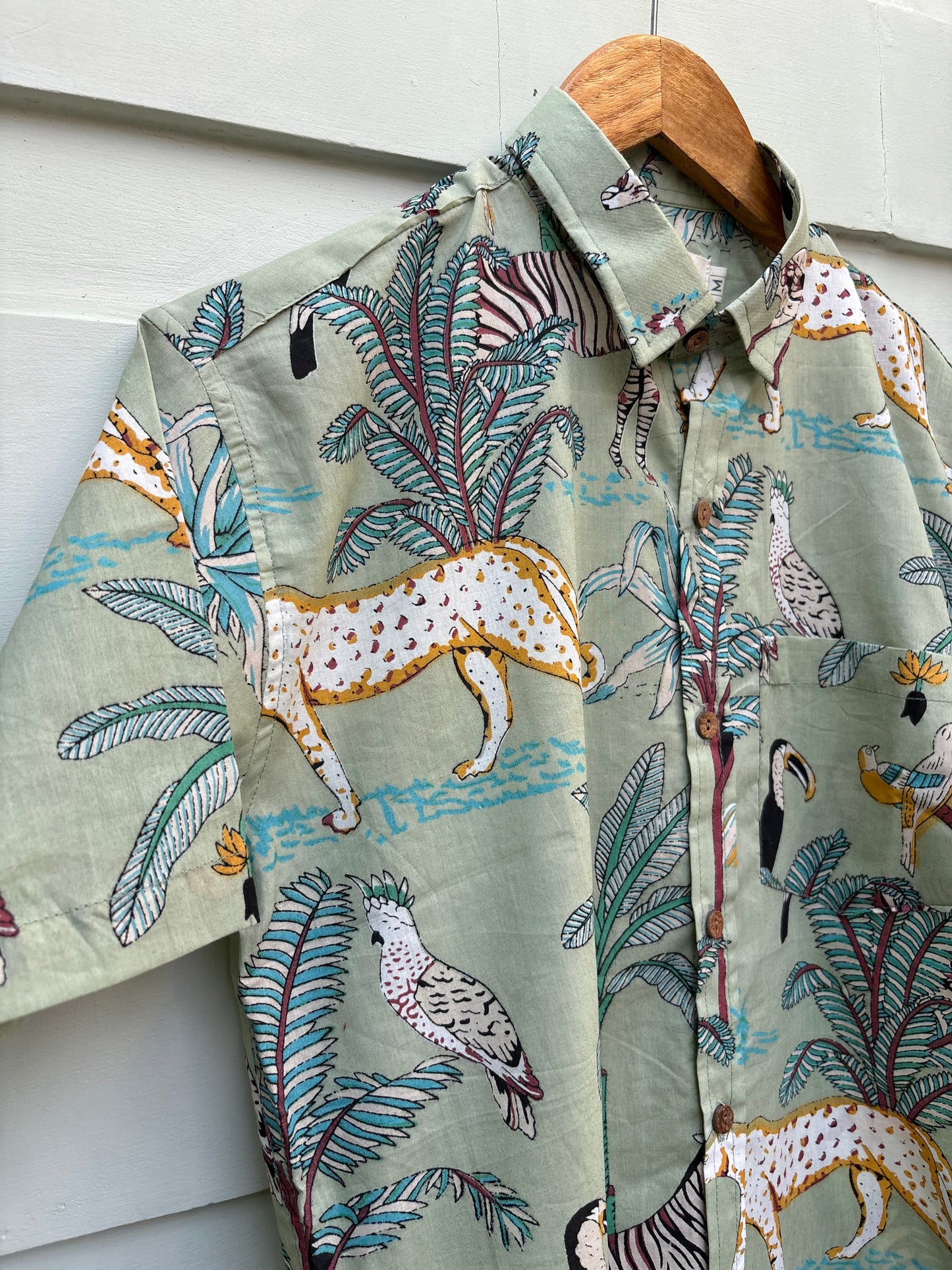 Pastel Green Animal Printed Cotton Shirt