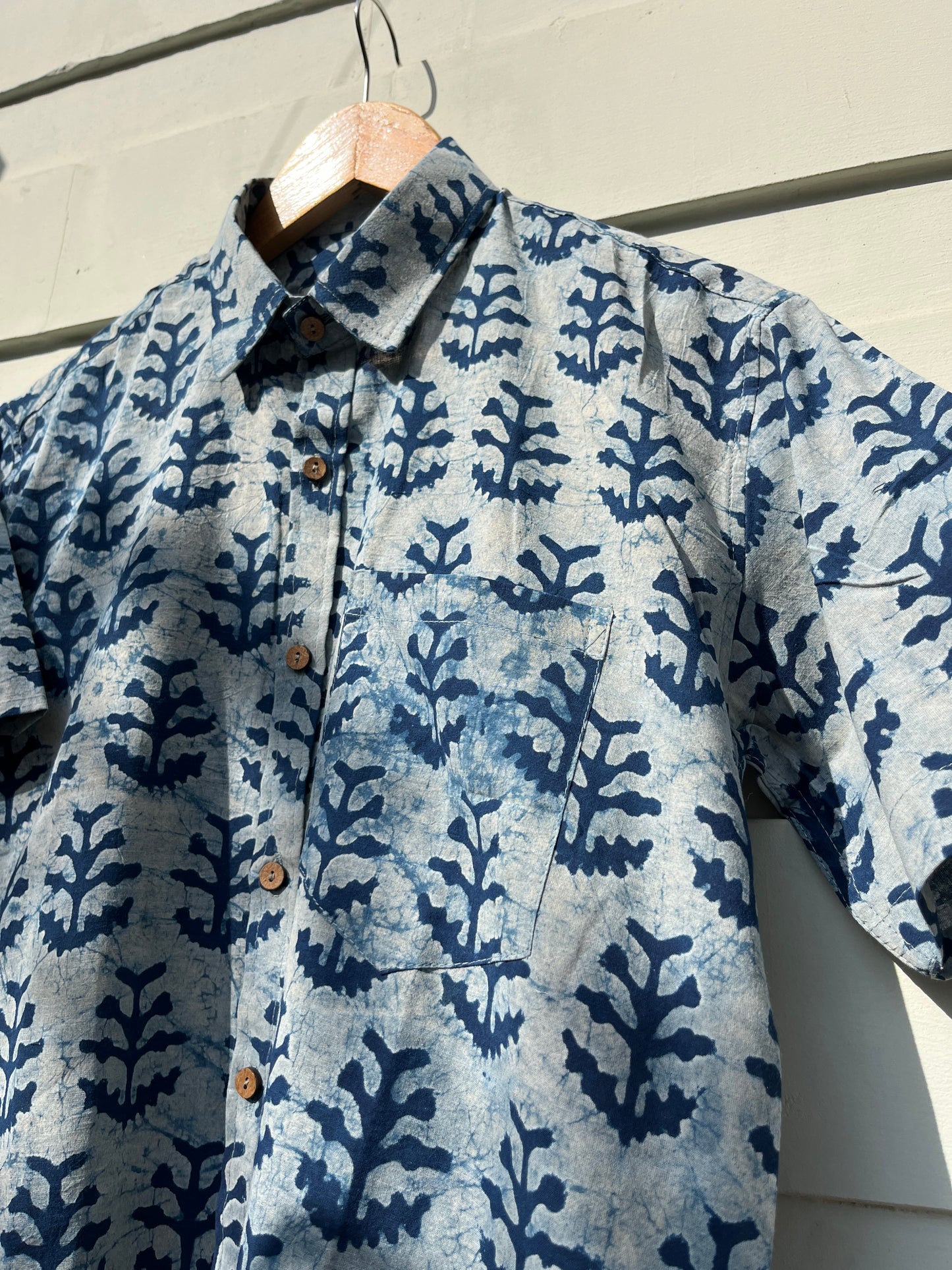 Indigo Floral Printed Cotton Shirt