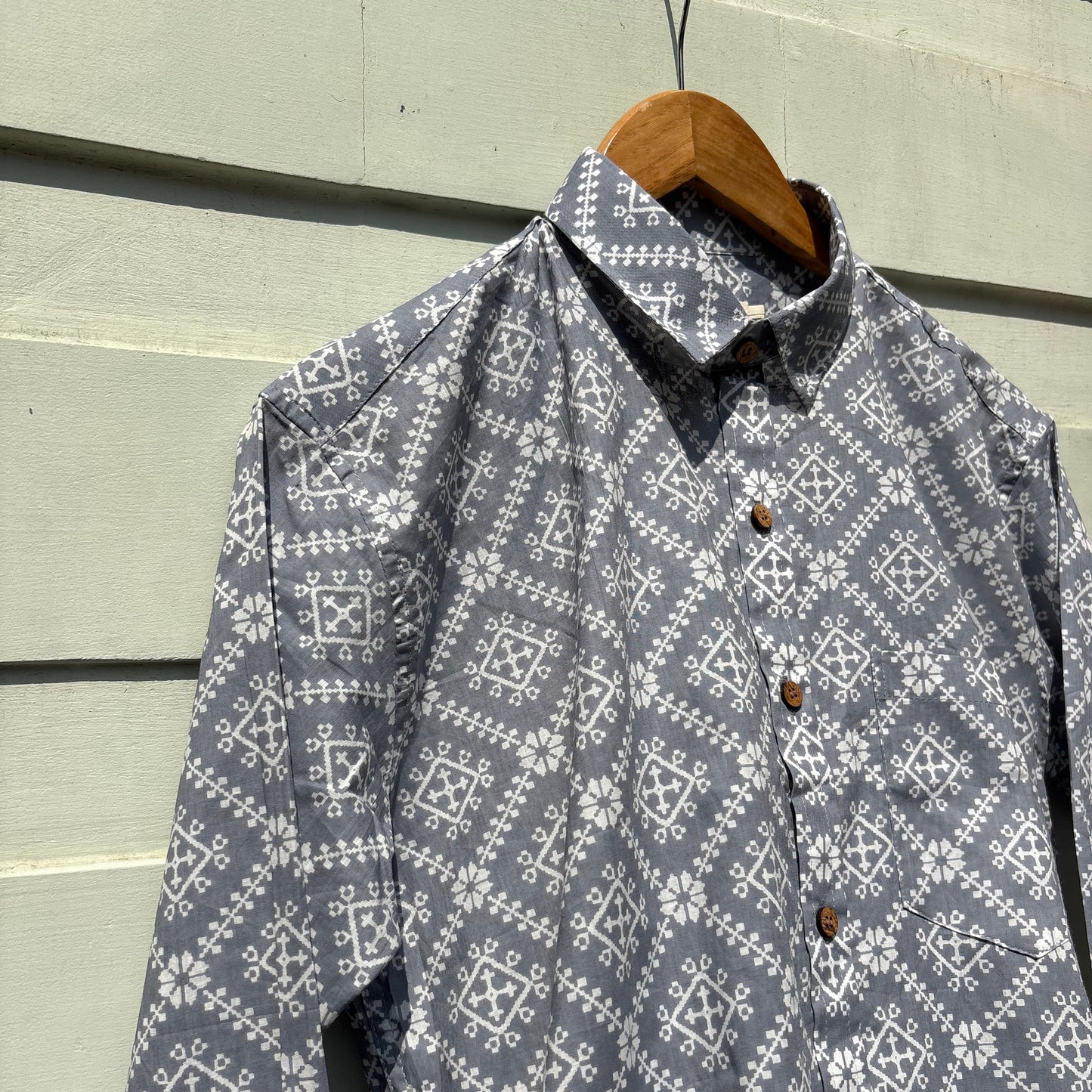 Grey & White Sanganeri Printed Shirt