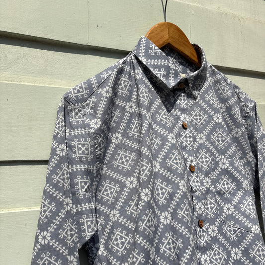 Grey & White Sanganeri Printed Shirt