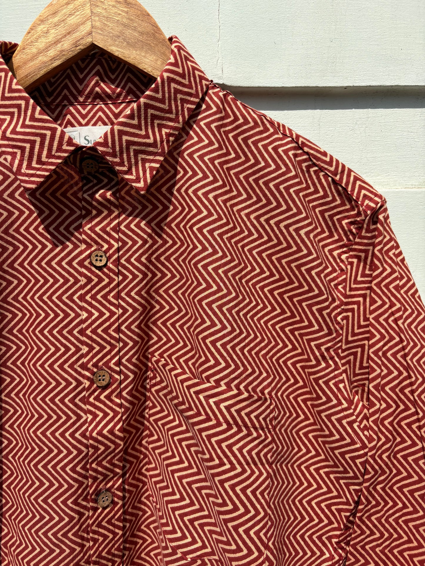 Red Zig Zag Block Printed Shirt