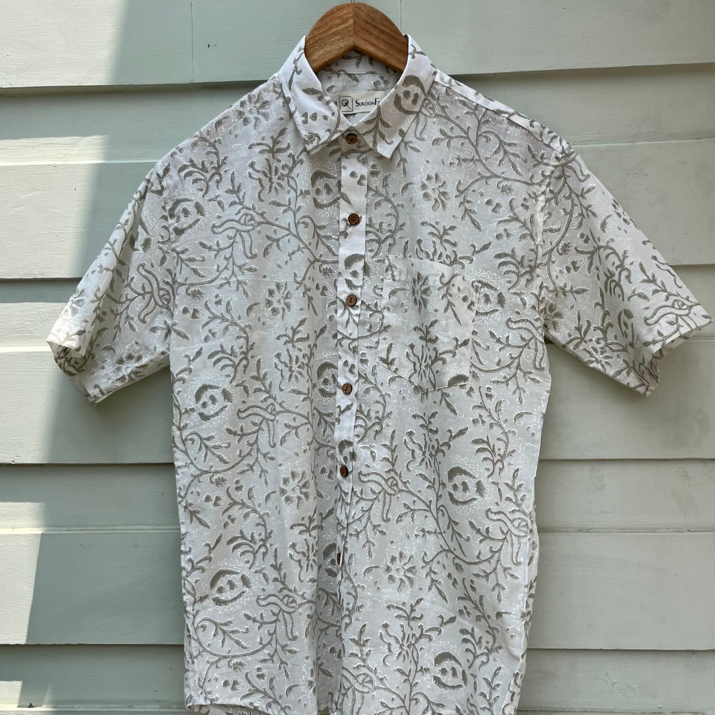 Off-White Textured Floral Pocket Shirt