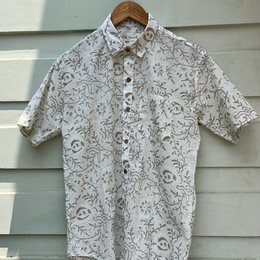Off-White Textured Floral Pocket Shirt