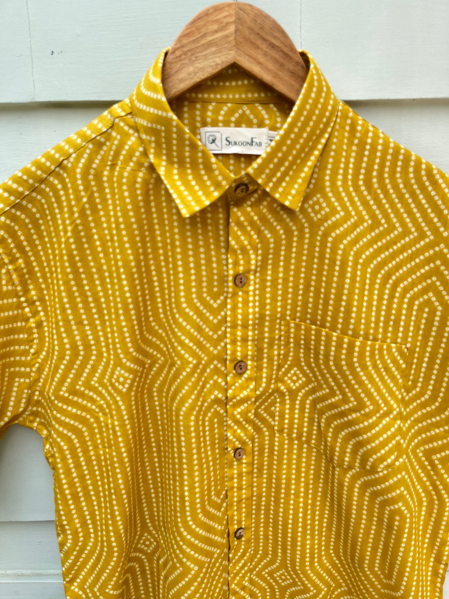 Mustard Shibori Printed Cotton Shirt