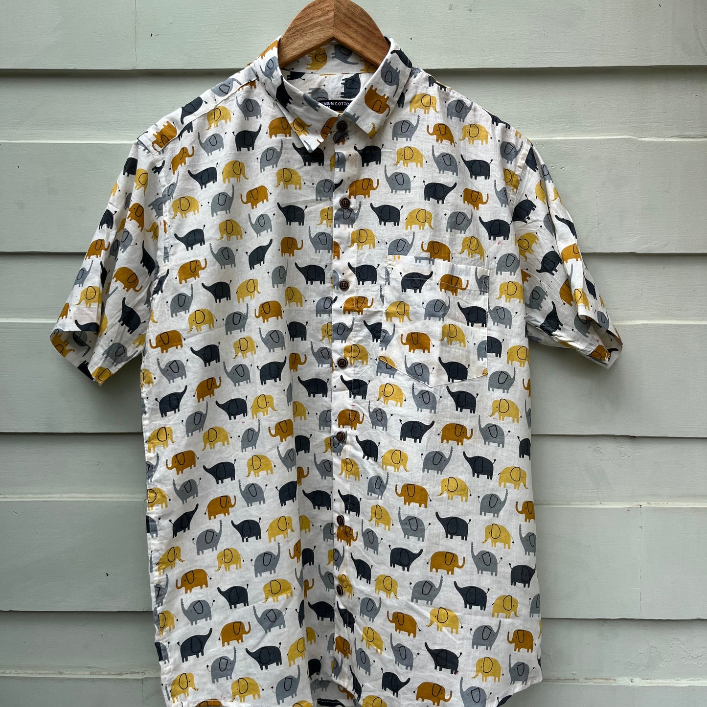 White Baby Elephant Printed Cotton Shirt