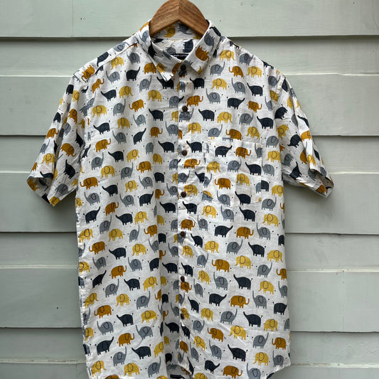 White Baby Elephant Printed Cotton Shirt