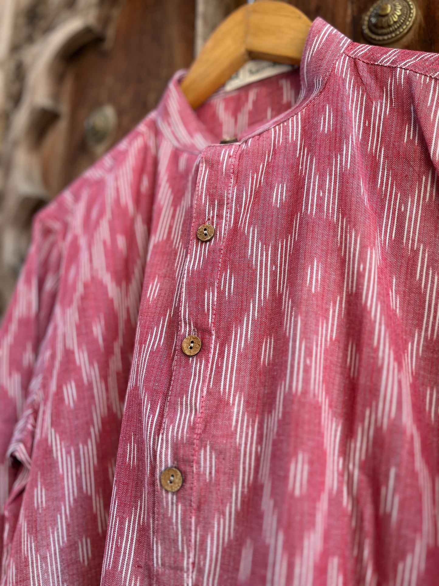 Dusky Rose Ikat Men's Long Kurta