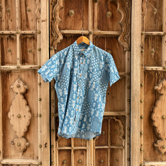 Slate Blue Printed Cotton Shirt