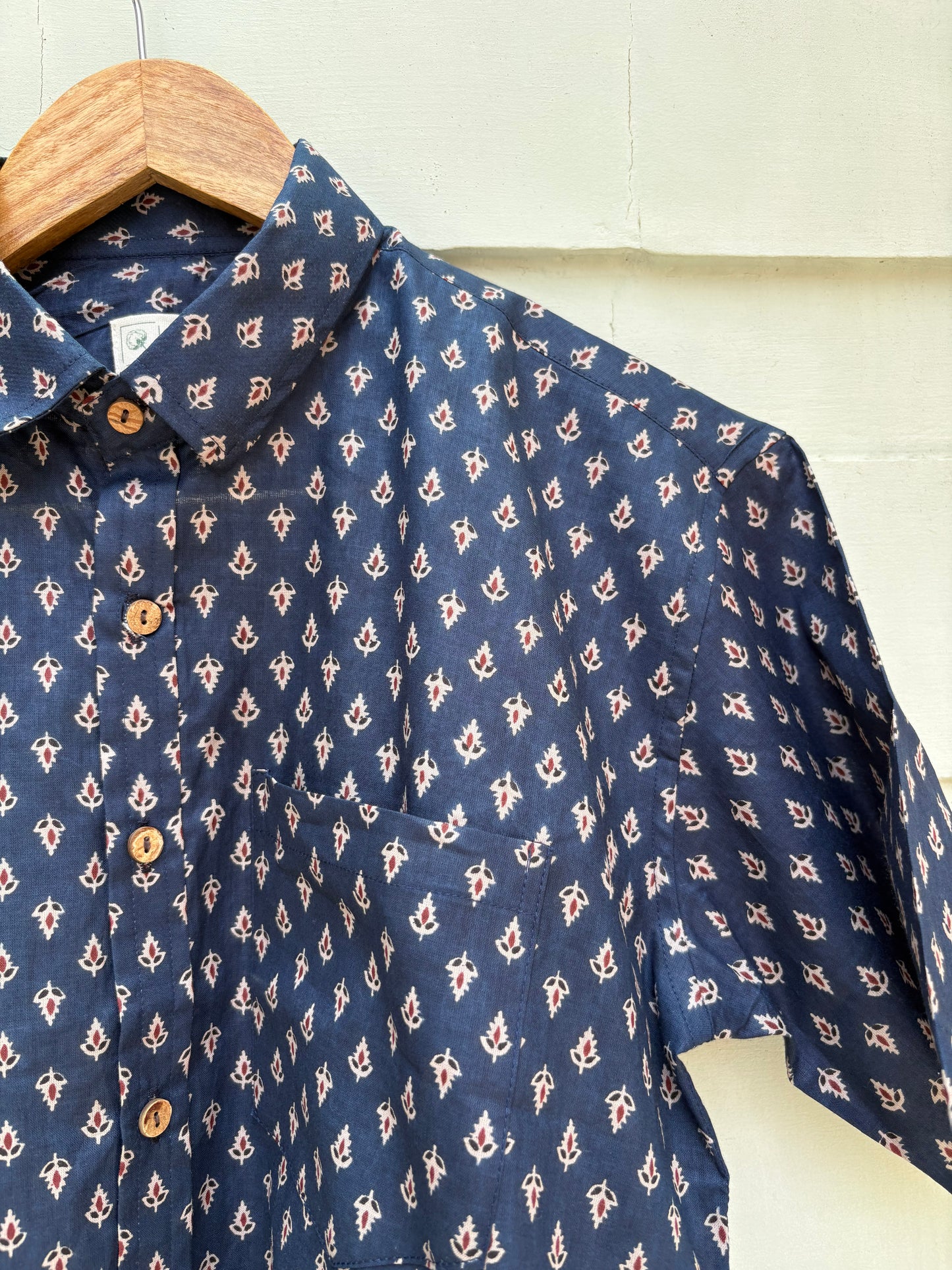Blue Floral Printed Cotton Shirt