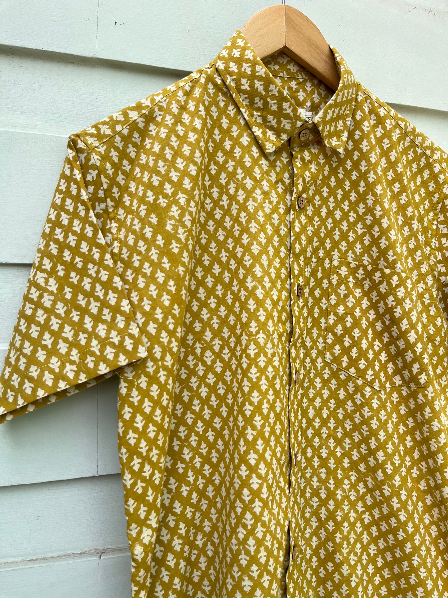 Mustard Cotton Hand Block Printed Shirt