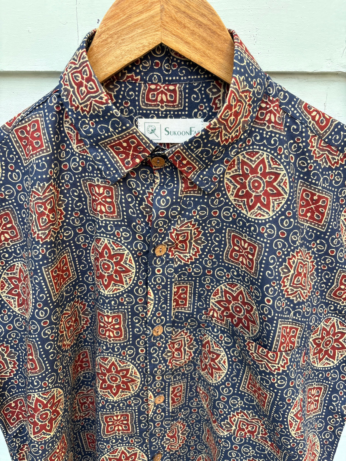 Ajrak Blue Printed Cotton Shirt